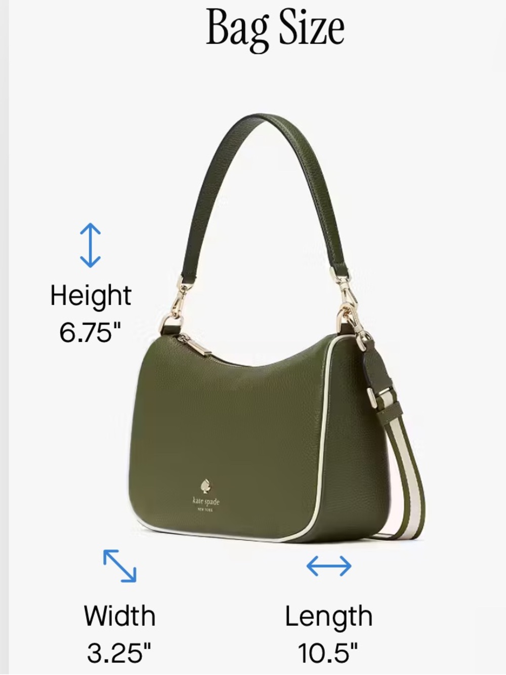 kate spade Olive Green Emma Medium Shoulder Bag with Striped Strap - Picture 6 of 9